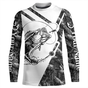 Largemouth Bass Fishing gray camo performance fishing shirts Customize name long sleeves shirts NQSD176