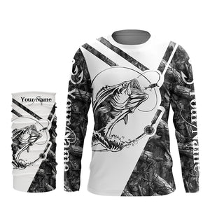 Largemouth Bass Fishing gray camo performance fishing shirts Customize name long sleeves shirts NQSD176
