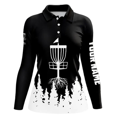 Black and White Womens Disc golf polo shirts custom name disc golf jerseys NQS9195