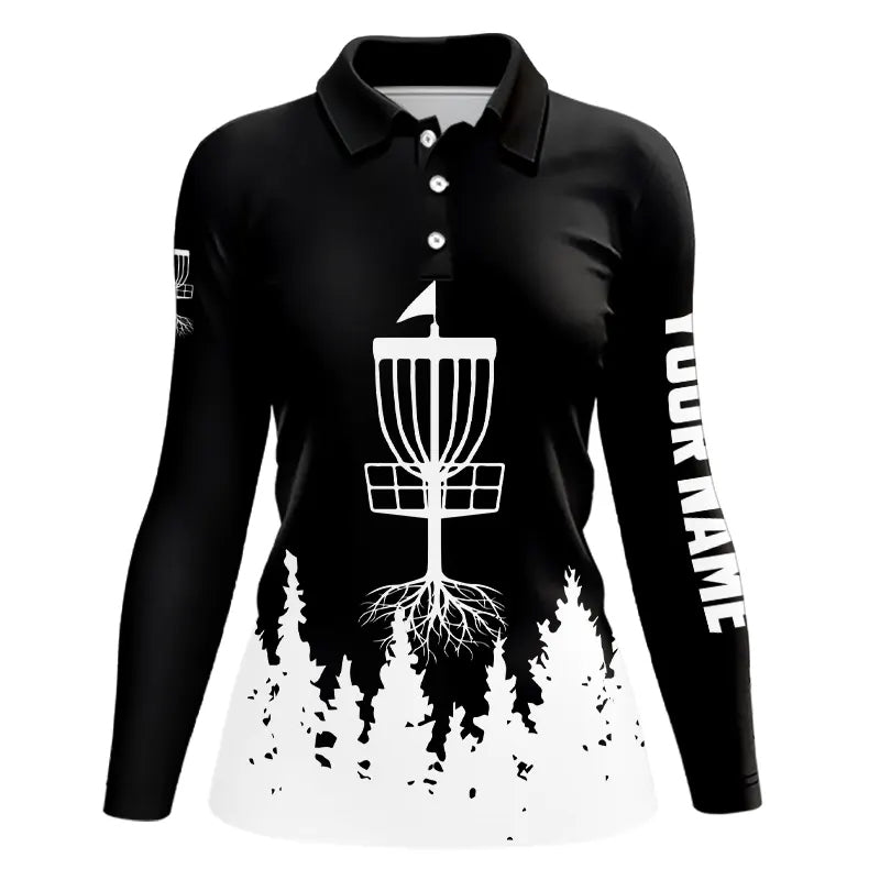 Black and White Womens Disc golf polo shirts custom name disc golf jerseys NQS9195