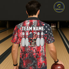 Load image into Gallery viewer, Red, White &amp; Blue American Flag Skull Bowling Hawaiian Shirt Custom patriotic Team Bowling Jersey NQS11275