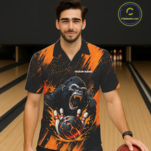 Load image into Gallery viewer, Black and Orange pattern Angry Gorilla Bowling Hawaiian Shirt Custom Gorilla Team Bowling Jerseys NQS11278