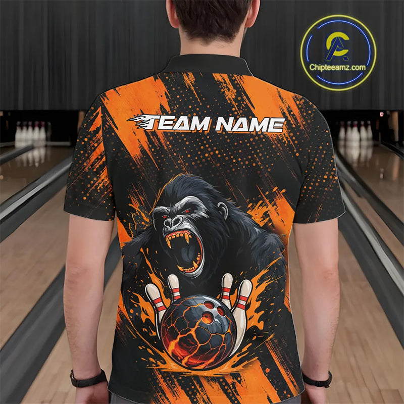 Black and Orange pattern Angry Gorilla Bowling shirts For Men Custom Gorilla Team Bowling Jerseys NQS11278