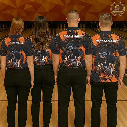 Black and Orange pattern Angry Gorilla Bowling shirts For Men Custom Gorilla Team Bowling Jerseys NQS11278