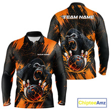 Load image into Gallery viewer, Black and Orange pattern Angry Gorilla Bowling shirts For Men Custom Gorilla Team Bowling Jerseys NQS11278