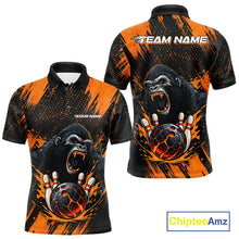 Load image into Gallery viewer, Black and Orange pattern Angry Gorilla Bowling shirts For Men Custom Gorilla Team Bowling Jerseys NQS11278