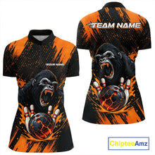 Load image into Gallery viewer, Black and Orange pattern Angry Gorilla Bowling shirts For Women Custom Gorilla Team Bowling Jerseys NQS11278