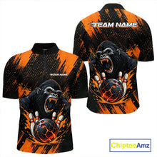 Load image into Gallery viewer, Black and Orange pattern Angry Gorilla Bowling shirts For Men Custom Gorilla Team Bowling Jerseys NQS11278