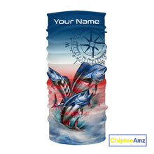 Load image into Gallery viewer, Red, white &amp; blue Mahi Mahi, Wahoo, Tuna Compass Offshore Fishing Custom patriotic Performance Shirt NQS11276