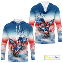 Load image into Gallery viewer, Red, white &amp; blue Mahi Mahi, Wahoo, Tuna Compass Offshore Fishing Custom patriotic Performance Shirt NQS11276