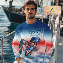 Load image into Gallery viewer, Red, white &amp; blue Mahi Mahi, Wahoo, Tuna Compass Offshore Fishing Custom patriotic Performance Shirt NQS11276