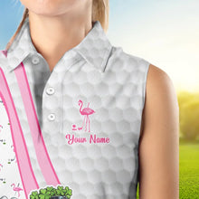 Load image into Gallery viewer, Funny Women sleeveless polos custom pink &amp; white flamingo shamrock lucky golf shirts talk birdie to me NQS9392