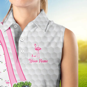 Funny Women sleeveless polos custom pink & white flamingo shamrock lucky golf shirts talk birdie to me NQS9392