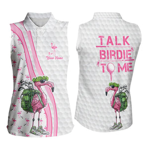 Funny Women sleeveless polos custom pink & white flamingo shamrock lucky golf shirts talk birdie to me NQS9392