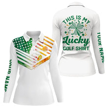 Load image into Gallery viewer, Irish American Flag Women golf polo shirt Custom St Patrick Day This is my lucky golf shirt NQS9398