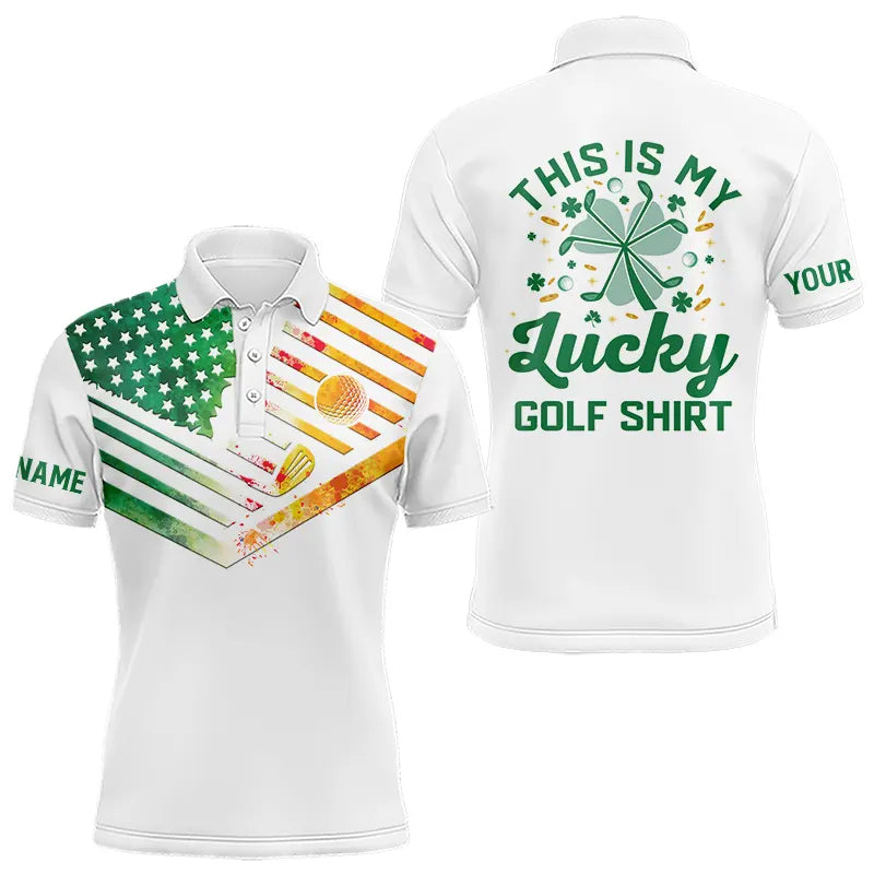 Irish American Flag Men golf polo shirts Custom St Patrick Day This is my lucky golf shirt NQS9398