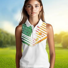 Load image into Gallery viewer, Irish American Flag Women sleeveless polo shirt St Patrick Day This is my lucky golf shirt NQS9398