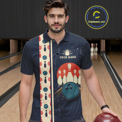 Custom Red, white and blue Eagle Retro Bowling Polo, 1/4 zip Shirts For Men, Bowling Team jerseys NQS11666