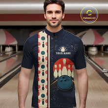 Load image into Gallery viewer, Custom Red, white and blue Eagle Retro Bowling Polo, 1/4 zip Shirts For Men, Bowling Team jerseys NQS11666