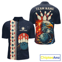 Load image into Gallery viewer, Custom Red, white and blue Eagle Retro Bowling Polo, 1/4 zip Shirts For Men, Bowling Team jerseys NQS11666