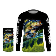 Load image into Gallery viewer, Personalized green bass scales Fishing jerseys, Custom Long Sleeve Performance bass Fishing Shirt NQS4948