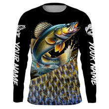 Load image into Gallery viewer, Personalized Walleye scales Fishing jerseys, Custom Long Sleeve Performance walleye Fishing Shirts NQS4949