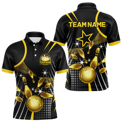 Funny Black and Gold Mens Bowling Polo, 1/4 Zip Shirts Custom Bowling outfit men Team Jerseys NQS9712