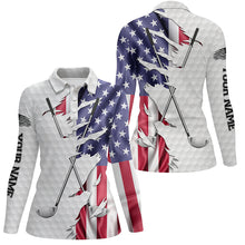 Load image into Gallery viewer, Red, white, and blue American flag Womens golf polo shirt custom patriotic golf performance shirts NQS5498