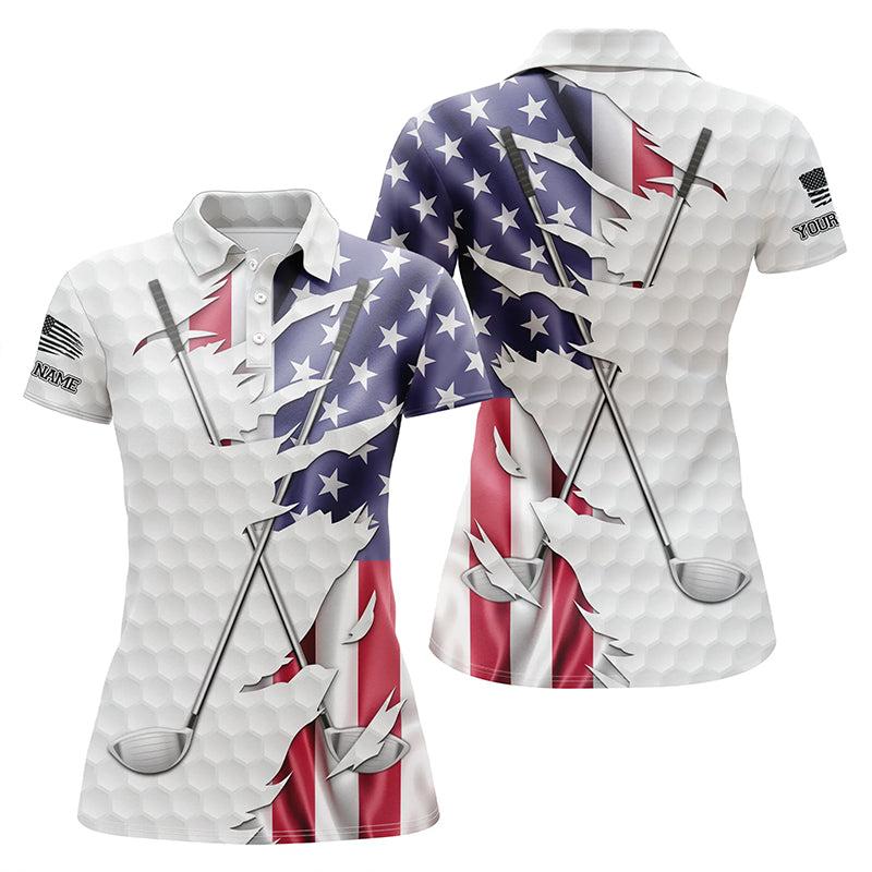 Red, white, and blue American flag Womens golf polo shirt custom patriotic golf performance shirts NQS5498