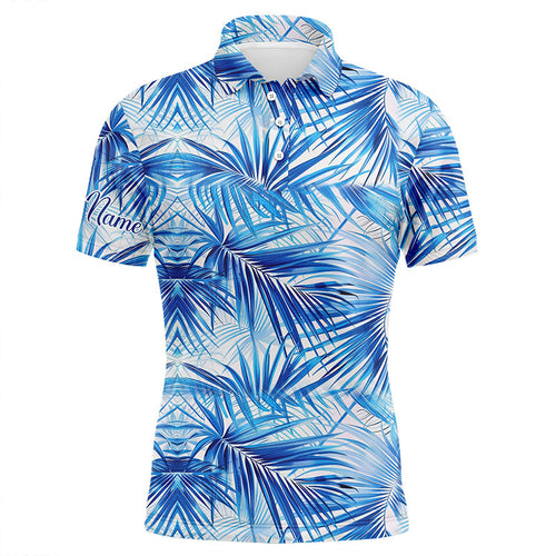 Mens golf polo shirts custom blue tropical pattern golf tops for mens, golfing gifts for team NQS7636