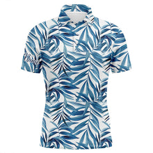 Load image into Gallery viewer, Blue tropical pattern Mens golf polo shirts custom golf wear for mens, golf team polo shirts NQS7638