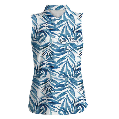 Blue tropical pattern sleeveless golf top custom golf wear for ladies, golf team polo shirts NQS7638