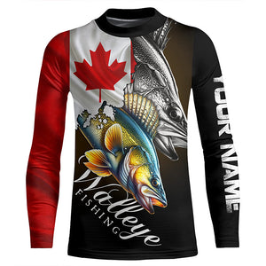 Walleye UV protection long sleeves fishing shirt Canada flag patriot Customize walleye fisherman gifts NQS7640