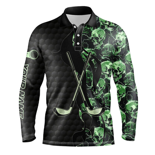 Green lightning skull black golf pattern custom Mens golf polo shirts, golf clubs team polo shirts NQS7642