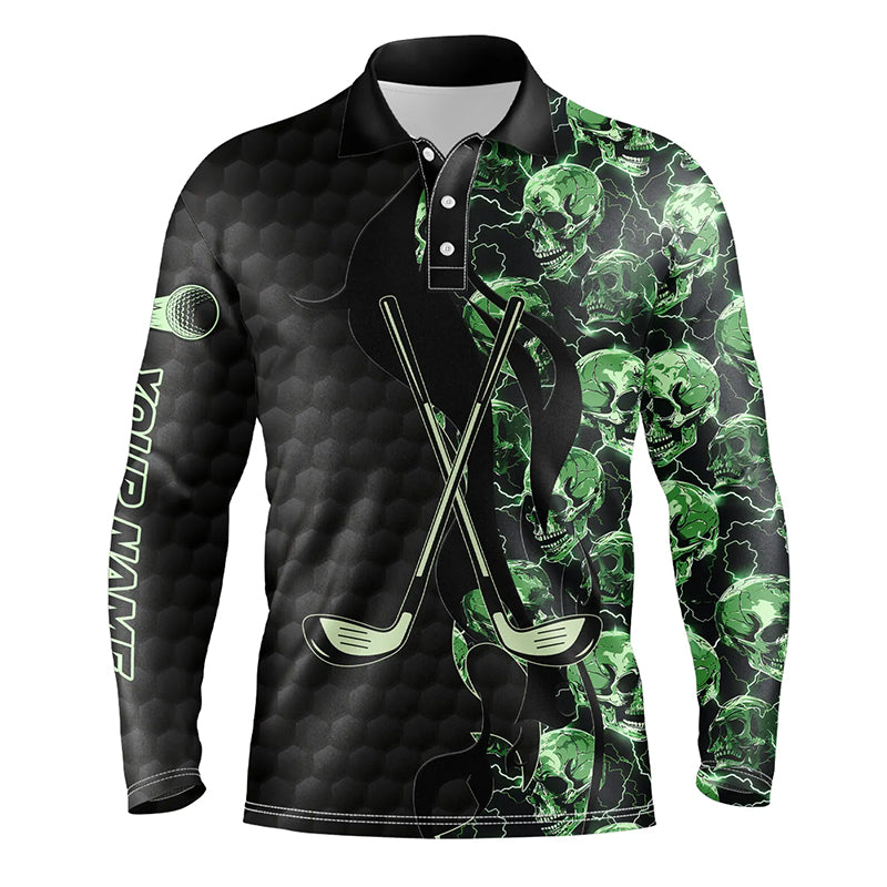 Green lightning skull black golf pattern custom Mens golf polo shirts, golf clubs team polo shirts NQS7642