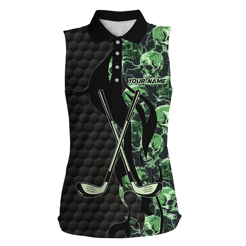 Green lightning skull black pattern custom Women sleeveless golf polo shirts, golf clubs polo shirts NQS7642