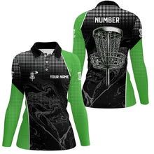 Load image into Gallery viewer, Black camo Women disc golf polo shirts custom team disc golf basket jerseys, unique golf gifts | Green NQS7848