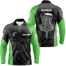 Load image into Gallery viewer, Black camo Mens disc golf polo shirts custom team disc golf basket jerseys, unique golf gifts | Green NQS7848