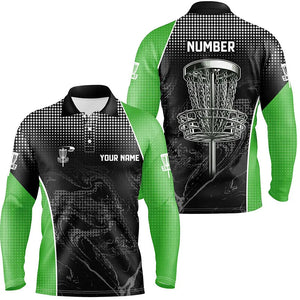 Black camo Mens disc golf polo shirts custom team disc golf basket jerseys, unique golf gifts | Green NQS7848