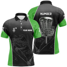 Load image into Gallery viewer, Black camo Mens disc golf polo shirts custom team disc golf basket jerseys, unique golf gifts | Green NQS7848