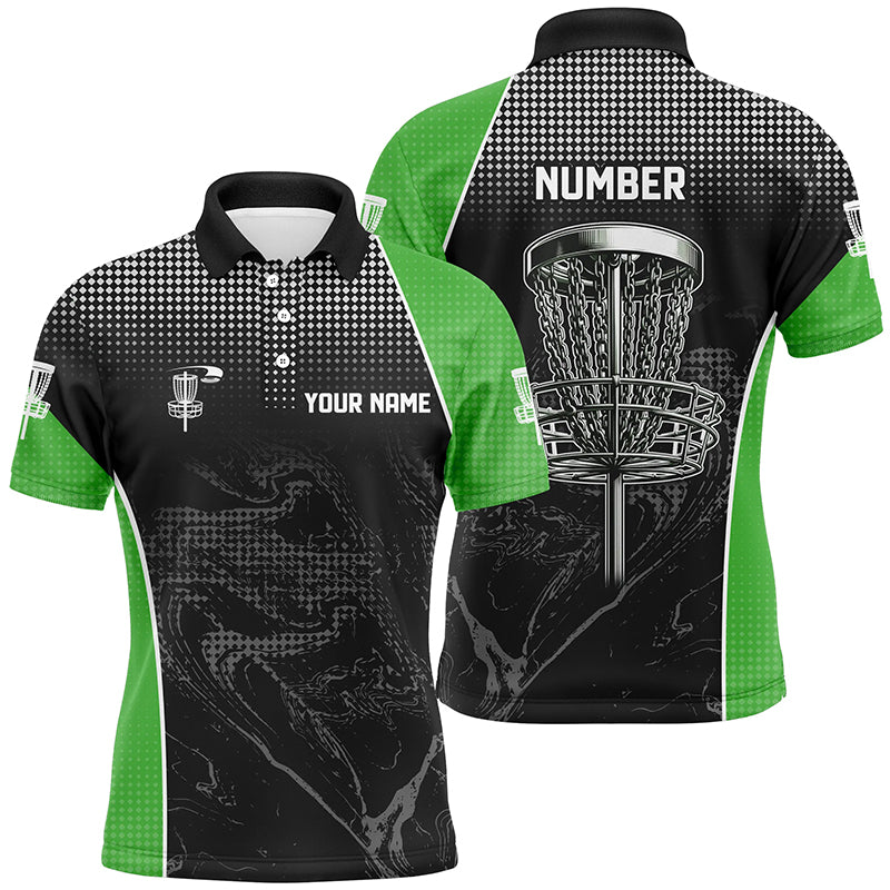 Black camo Mens disc golf polo shirts custom team disc golf basket jerseys, unique golf gifts | Green NQS7848