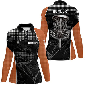 Black camo Women disc golf polo shirts custom team disc golf basket jerseys, unique golf gifts| Orange NQS7849