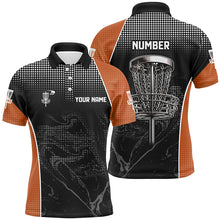 Load image into Gallery viewer, Black camo Mens disc golf polo shirts custom team disc golf basket jerseys, unique golf gifts | Orange NQS7849