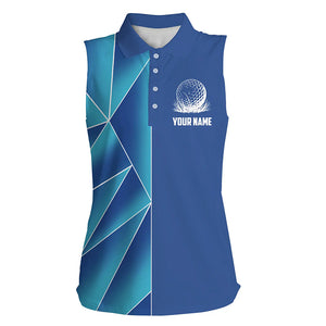 Blue triangle pattern Women sleeveless golf polo shirts custom team ladies golf jerseys NQS7852