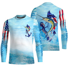 Load image into Gallery viewer, Sailfish fishing blue water anchor compass American flag custom long sleeve deep sea Fishing jerseys NQS5972