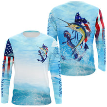 Load image into Gallery viewer, Sailfish fishing blue water anchor compass American flag custom long sleeve deep sea Fishing jerseys NQS5972