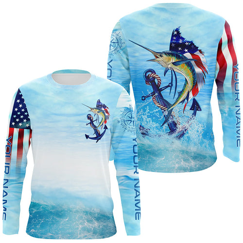 Sailfish fishing blue water anchor compass American flag custom long sleeve deep sea Fishing jerseys NQS5972