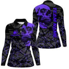 Load image into Gallery viewer, Black Skull camo bowling shirt for women custom bowling team jerseys, gifts for bowlers | Purple NQS8074