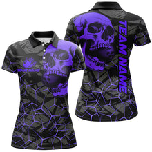 Load image into Gallery viewer, Black Skull camo bowling shirt for women custom bowling team jerseys, gifts for bowlers | Purple NQS8074