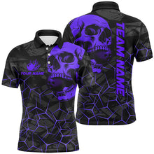 Load image into Gallery viewer, Black Skull camo bowling shirt for men custom bowling team jerseys, gifts for bowlers | Purple NQS8074